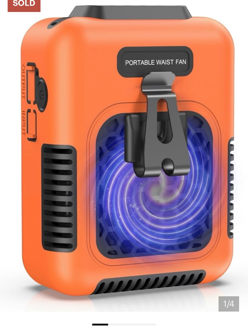 Portable Orange Personal Waist Fan - Compact Clip-On Cooling NWOT